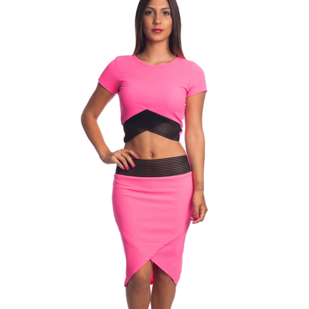 2 PCS BODYCON CROP TOP & MINI SKIRT SET